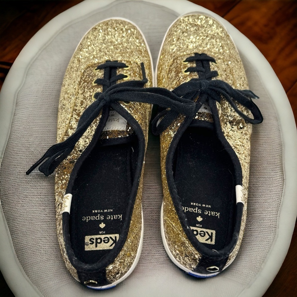 Keds Women's Kate Spade Black & Gold Glitter Sneaker - Size 9 - Brand New
